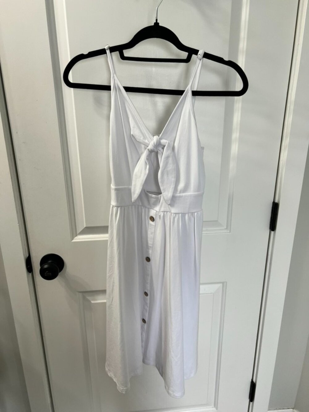 White Tie Front Sundress with Keyhole Cutout and Pockets